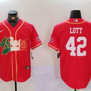 San Francisco 49ers #42 Ronnie Lott Red Mexico With Patch Stitched Jersey