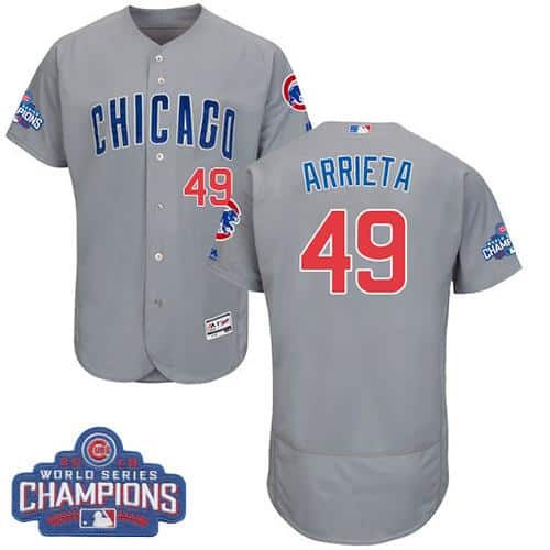 Cubs #49 Jake Arrieta Grey Flexbase Authentic Collection Road 2016 World Series Champions Stitched Jersey