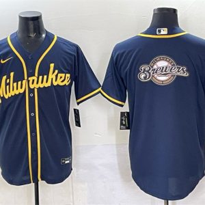 Milwaukee Brewers Team Big Logo Navy 2025 With Patch Stitched Jersey