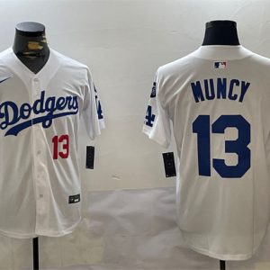 Los Angeles Dodgers #13 Max Muncy White 2024 World Series With Fernando Memorial Patch Home Limited Stitched Jersey