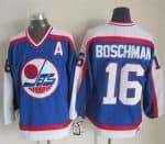 Jets #16 Laurie Boschman Blue White CCM Throwback Stitched Jersey