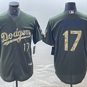 Los Angeles Dodgers #17 Shohei Ohtani Olive Cool Base Stitched Jersey