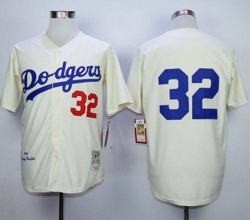Mitchell And Ness Dodgers #32 Sandy Koufax Cream Throwback Jersey