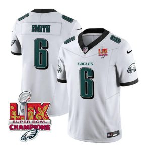 Philadelphia Eagles #6 DeVonta Smith White 2025 Eagles Logo Super Bowl LIX Patch New F.U.S.E. Vapor Untouchable Limited Stitched Jersey