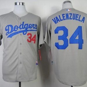 Dodgers #34 Fernando Valenzuela Stitched Grey Cool Base Jersey