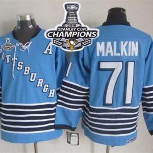Penguins #71 Evgeni Malkin Light Blue CCM Throwback 2016 Stanley Cup Champions Stitched Jersey