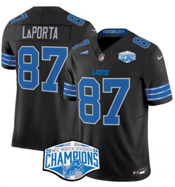 Detroit Lions #87 Sam LaPorta Black 2024 NFC North Champions F.U.S.E. Vapor Limited Stitched Jersey