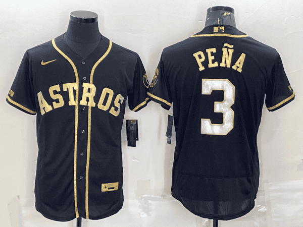 Houston Astros #3 Jeremy PeNa Black Gold Flex Base Stitched Jersey