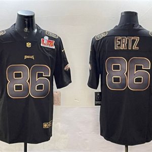 Philadelphia Eagles #86 Zach Ertz Black Gold 2025 Super Bowl LIX Patch Vapor Untouchable Limited Stitched Jersey