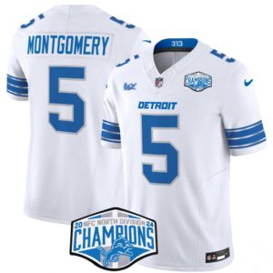 Detroit Lions #5 David Montgomery White 2024 NFC North Champions F.U.S.E. Vapor Limited Stitched Jersey