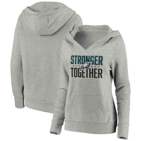 Philadelphia Eagles Heather Gray Stronger Together Crossover Neck Pullover Hoodie(Run Small)