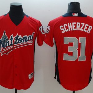 National League #31 Max Scherzer Red 2019 All-Star Game Workout Jersey
