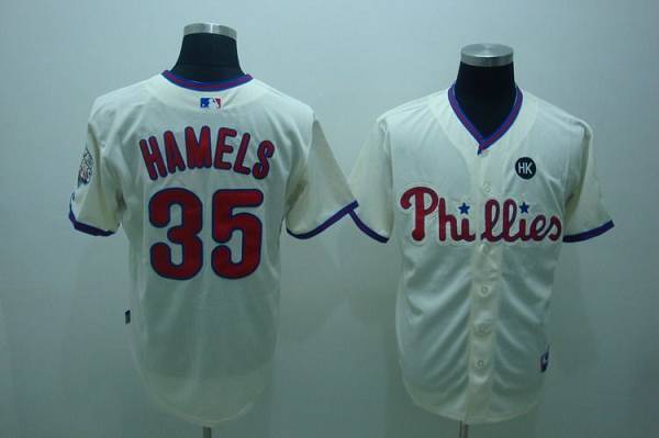 Phillies #35 Colbert Hamels Stitched Cream Jersey