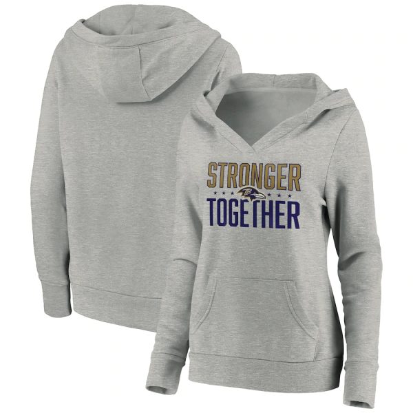 Baltimore Ravens Heather Gray Stronger Together Crossover Neck Pullover Hoodie(Run Small)
