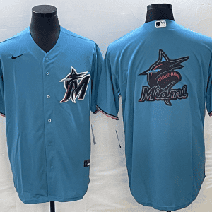 Miami Marlins Blue Team Big Logo Cool Base Stitched Jersey