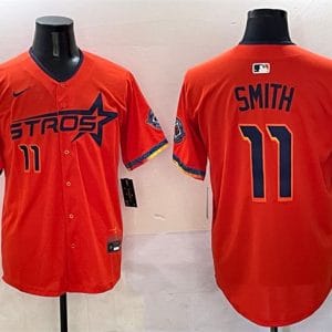 Houston Astros #11 Cam Smith Orange 2025 City Connect With Texas Patch Limited Stitched Jersey