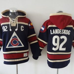 Avalanche #92 Gabriel Landeskog Navy Blue Sawyer Hooded Sweatshirt Stitched Jersey