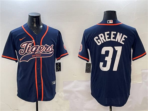 Detroit Tigers #31 Riley Greene Navy With Patch Cool Base Stitched Jersey