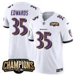 Baltimore Ravens #35 Gus Edwards White 2023 F.U.S.E. AFC North Champions Vapor Limited Stitched Jersey
