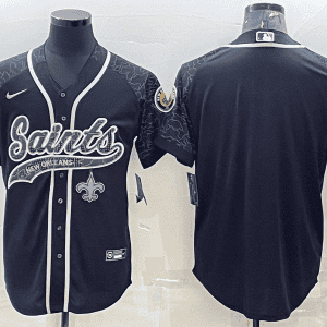 New Orleans Saints Blank Black Reflective With Patch Cool Base Stitched Baseball Jersey