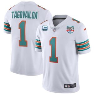 Miami Dolphins Customized White With 1-Star C Patch 50th Perfect Season Patch Stitched Jersey