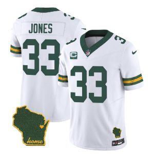 Green Bay Packers #33 Aaron Jones White 2023 F.U.S.E. Home Patch And 1-Star C Patch Vapor Untouchable Limited Stitched Jersey
