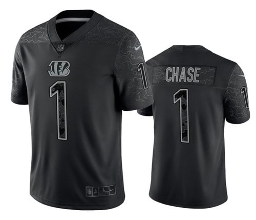 Cincinnati Bengals #1 Ja'Marr Chase Black Reflective Limited Stitched Football Jersey