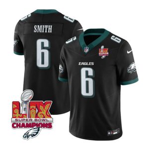 Philadelphia Eagles #6 DeVonta Smith Black 2025 Eagles Logo Super Bowl LIX Patch New F.U.S.E. Vapor Limited Stitched Jersey