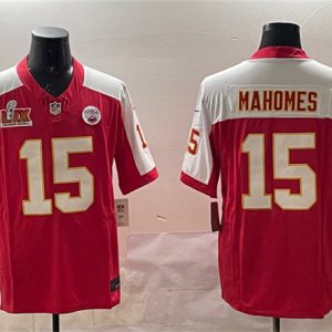 Kansas City Chiefs #15 Patrick Mahomes Red White 2025 Super Bowl LIX Patch F.U.S.E. Vapor Limited Stitched Jersey