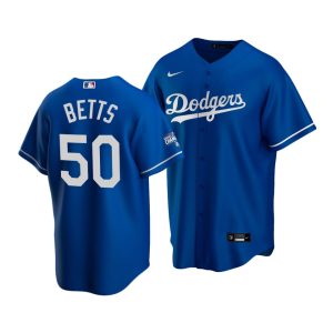 Los Angeles Dodgers #50 Mookie Betts Blue 2020 World Series Champions Home Patch Cool Base Stitched Jersey