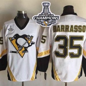 Penguins #35 Tom Barrasso White CCM Throwback 2016 Stanley Cup Champions Stitched Jersey