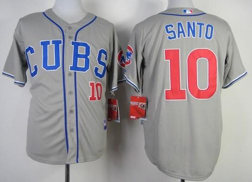 Cubs #10 Ron Santo Grey Alternate Road Cool Base Stitched Jersey