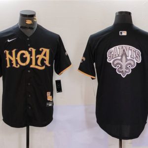 New Orleans Saints Team Big Logo Black Cool Base Stitched Jersey