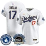 Los Angeles Dodgers #17 Shohei Ohtani White 2024 World Series Patch Vapor Premier Limited Stitched Jersey