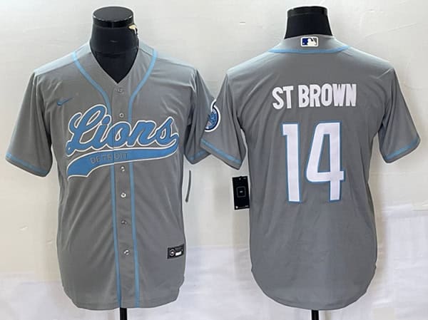 Detroit Lions #14 Amon-Ra St. Brown Gray Cool Base Stitched Jersey