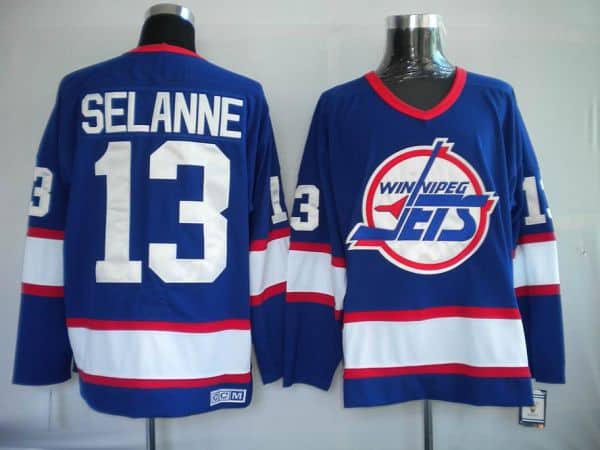 Jets #13 Teemu Selanne Stitched Blue CCM Throwback Jersey
