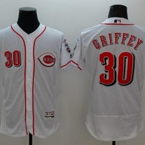 Reds #30 Ken Griffey White Flexbase Authentic Collection Stitched Jersey