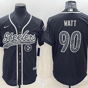 Pittsburgh Steelers #90 T.J. Watt Black Reflective With Patch Cool Base Stitched Baseball Jersey