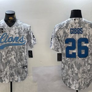 Detroit Lions #26 Jahmyr Gibbs 2024 Arctic Camo Salute To Service Stitched Jersey