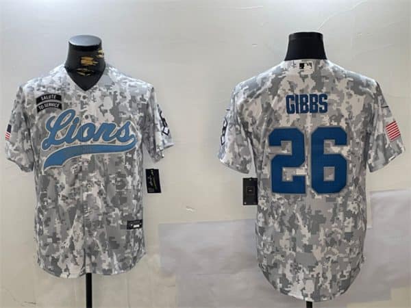 Detroit Lions #26 Jahmyr Gibbs 2024 Arctic Camo Salute To Service Stitched Jersey