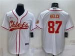 Kansas City Chiefs ##87 Travis Kelce White With Patch Cool Base Stitched Baseball Jersey