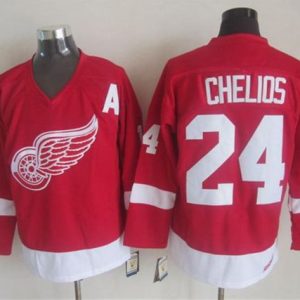 Red Wings #24 Chris Chelios Red CCM Throwback Stitched Jersey