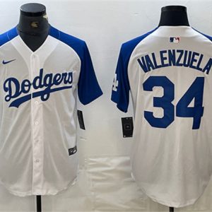 Los Angeles Dodgers #34 Toro Valenzuela White Blue Vin Patch Cool Base Stitched Jersey