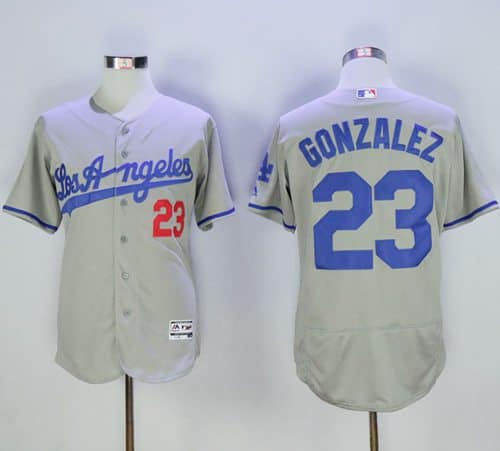 Dodgers #23 Adrian Gonzalez Grey Flexbase Authentic Collection Road Stitched Jersey