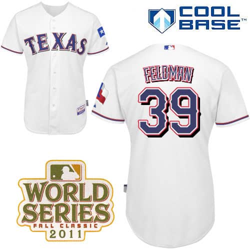 Rangers #39 Scott Feldman White Cool Base 2011 World Series Patch Stitched Jersey