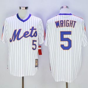 Mitchell And Ness Mets #5 David Wright White(Blue Strip) Throwback Stitched Jersey