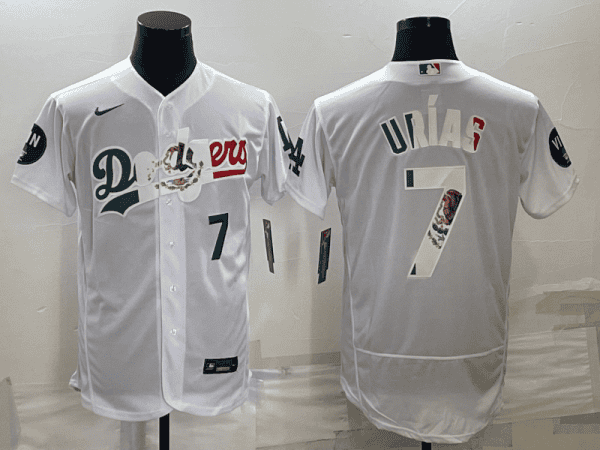 Los Angeles Dodgers #7 Julio Ur¨ªas White With Vin Scully Patch Flex Base Stitched Jersey