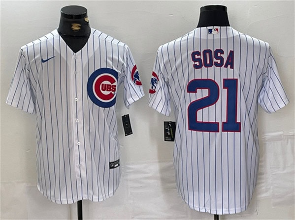 Chicago Cubs #21 Sammy Sosa White With Patch Cool Base Stitched Jersey