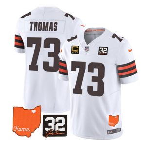 Cleveland Browns #73 Joe Thomas White 2023 F.U.S.E. With Jim Brown Memorial Patch And 4-Star C Patch Vapor Untouchable Limited Stitched Jersey