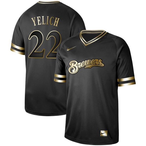 Milwaukee Brewers #22 Christian Yelich Black Gold Stitched Jersey